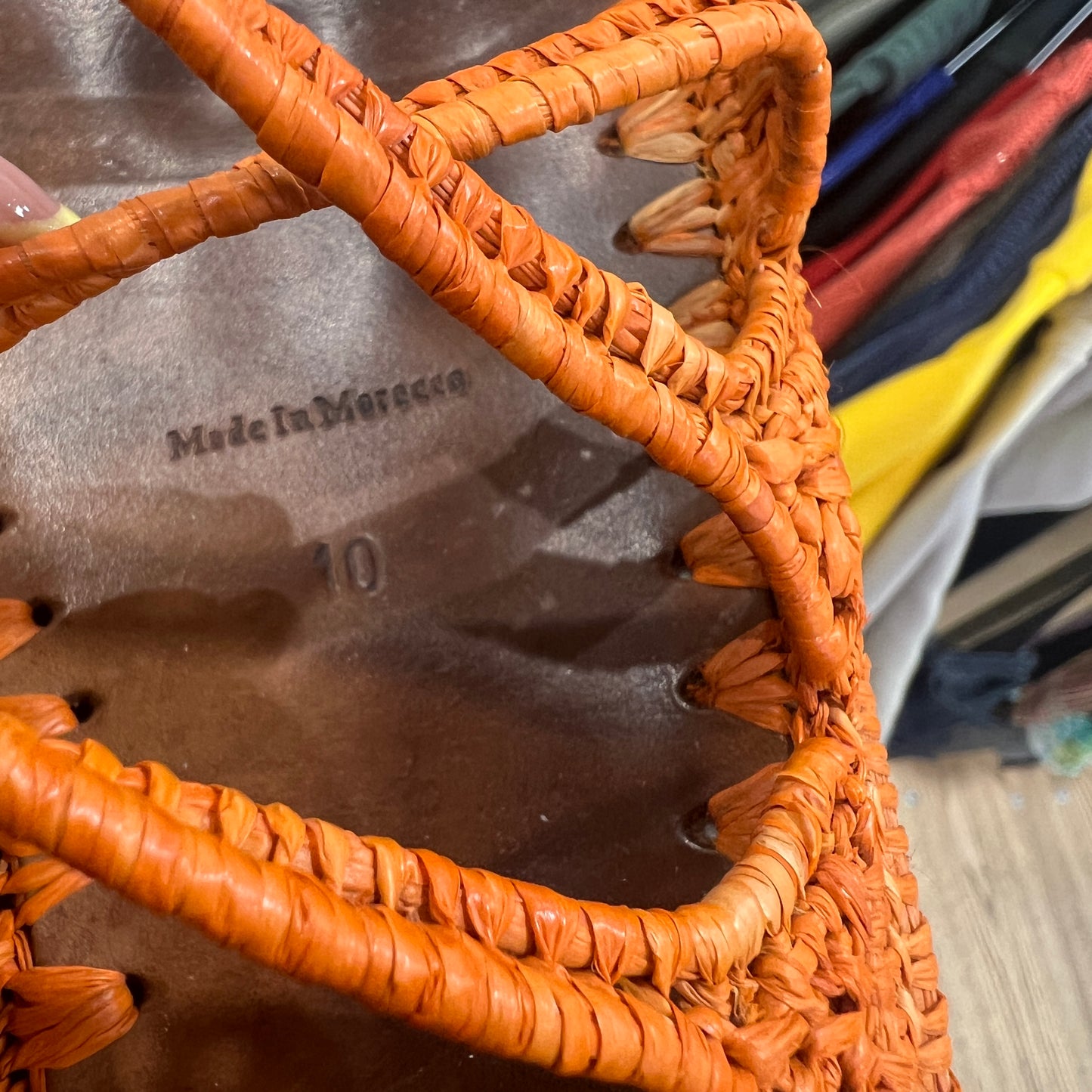 espace 00s orange woven raffia brown leather sandals