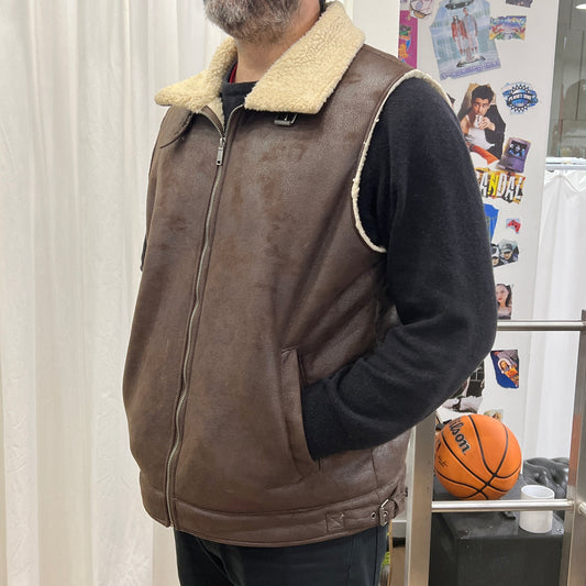 bata 00s brown vegan sheepskin zip up vest