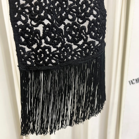 black lace skinny scarf with fringes