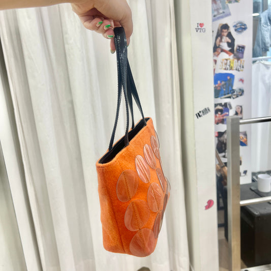 berge 00s orange wool shoulder bag with clear plastic circles