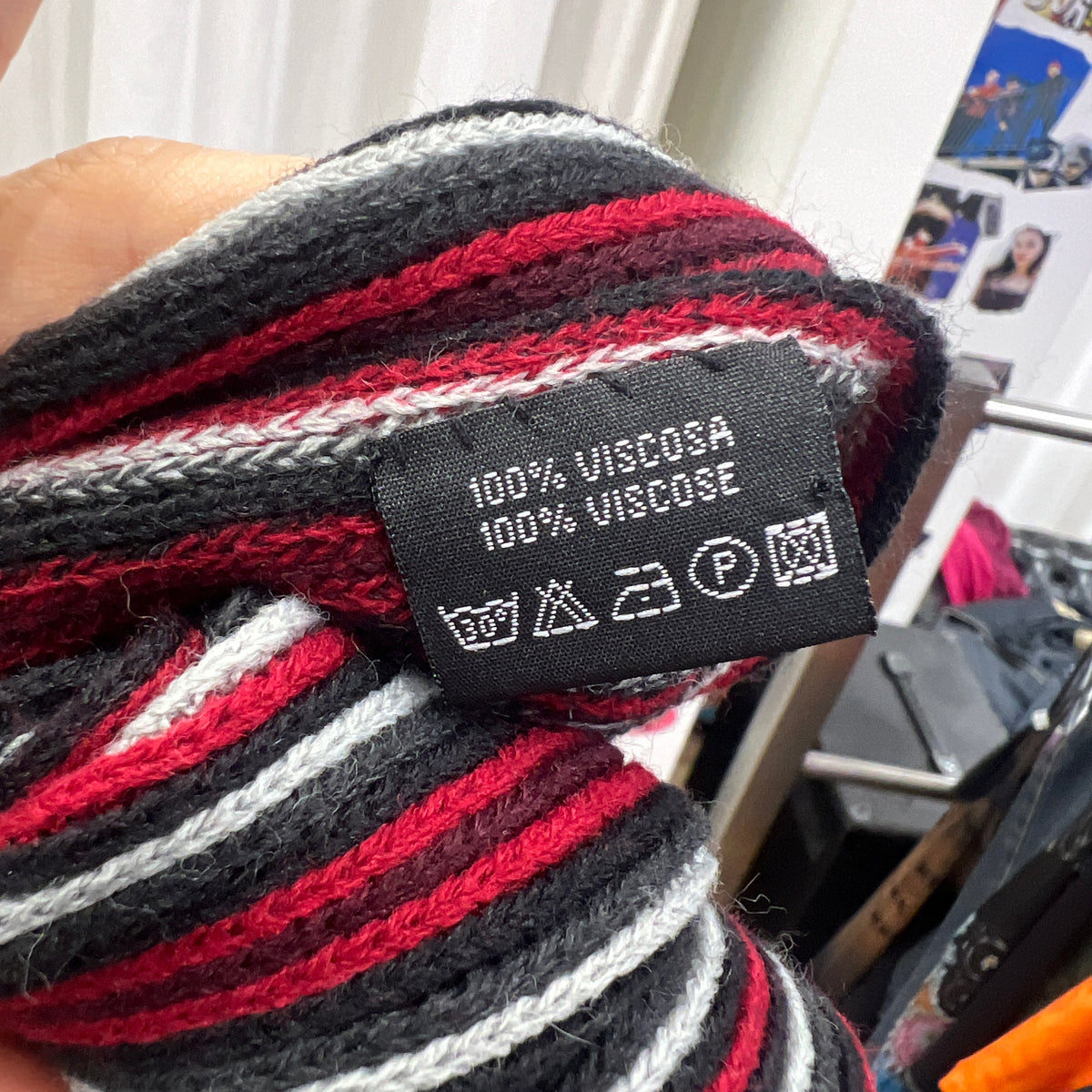 black red striped knit scard with fringes