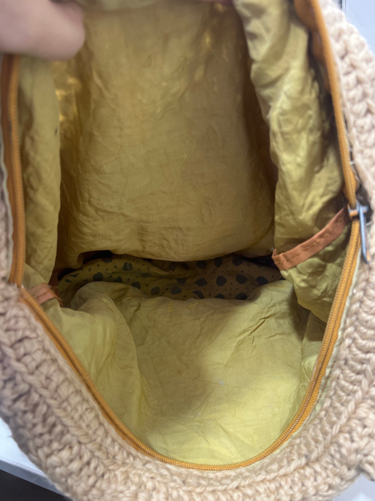 leopard 00s beige cotton crochet crossbody bag with bamboo handles