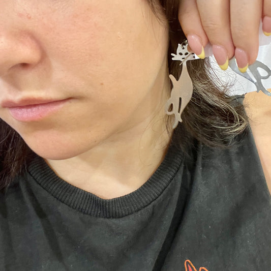 laser cut silver metal cat earrings