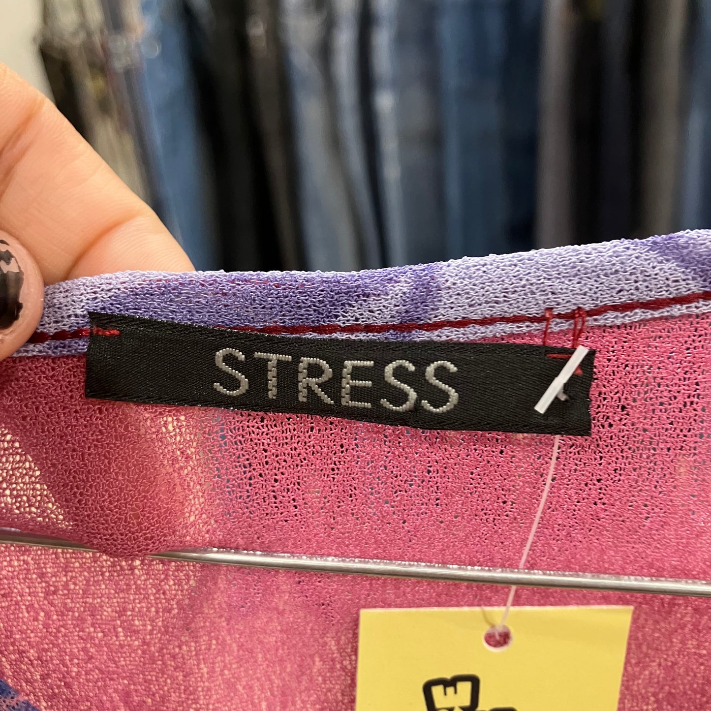 stress burgundy purple mesh floral lettuce hem long sleeve top