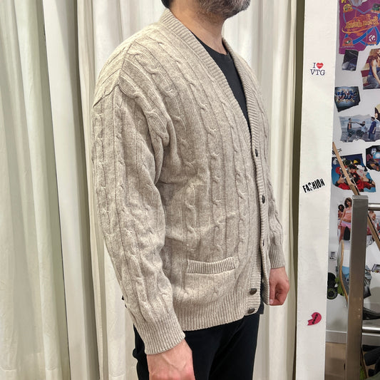 central park 00s beige cableknit wool cardigan