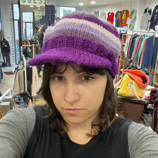 purple striped wool knit berret