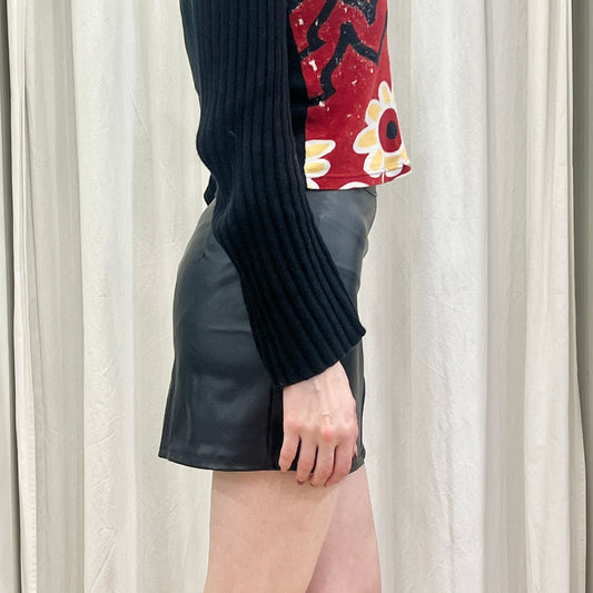 00s vegan leather high waist mini skirt with gold asymmetrical zip