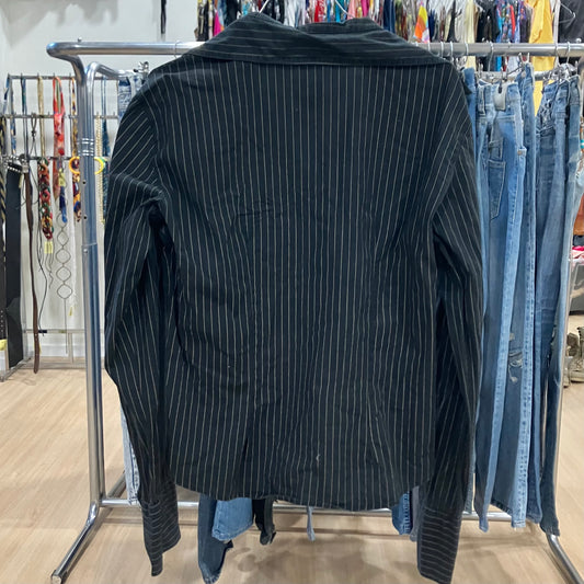 made in italy black silver pinstripe long sleeve shirt