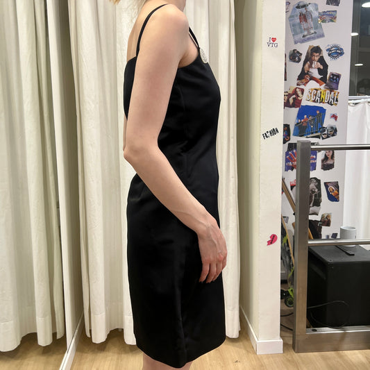 aldebaran milano 90s black satin cocktail minidress with pearl details
