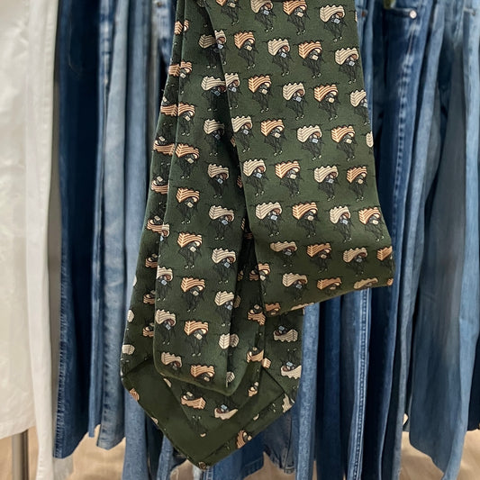 hermes '90s cravatta in seta verde army con stampa barche a vela