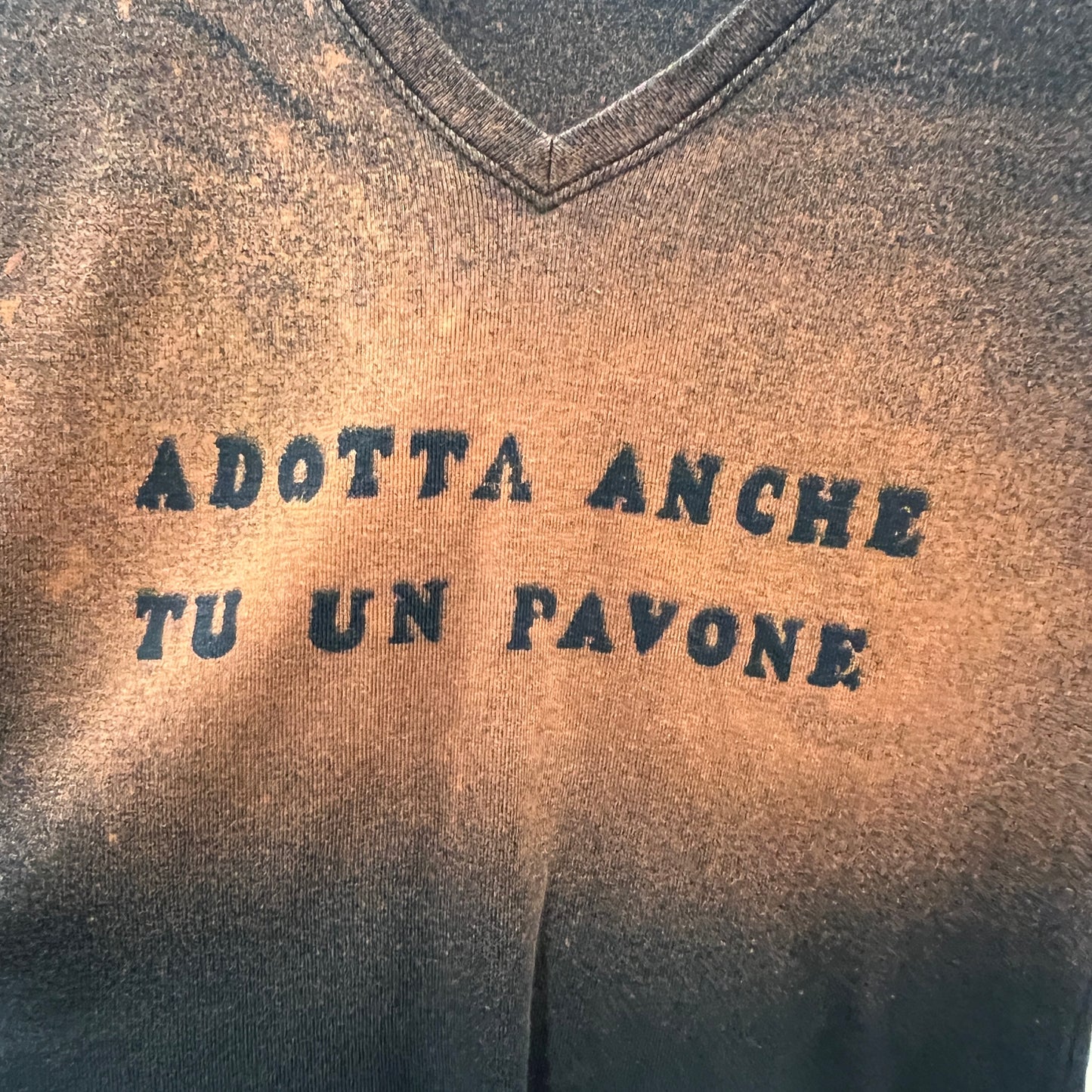 adotta anche tu un pavone - hand-bleached reworked second-hand tshirt
