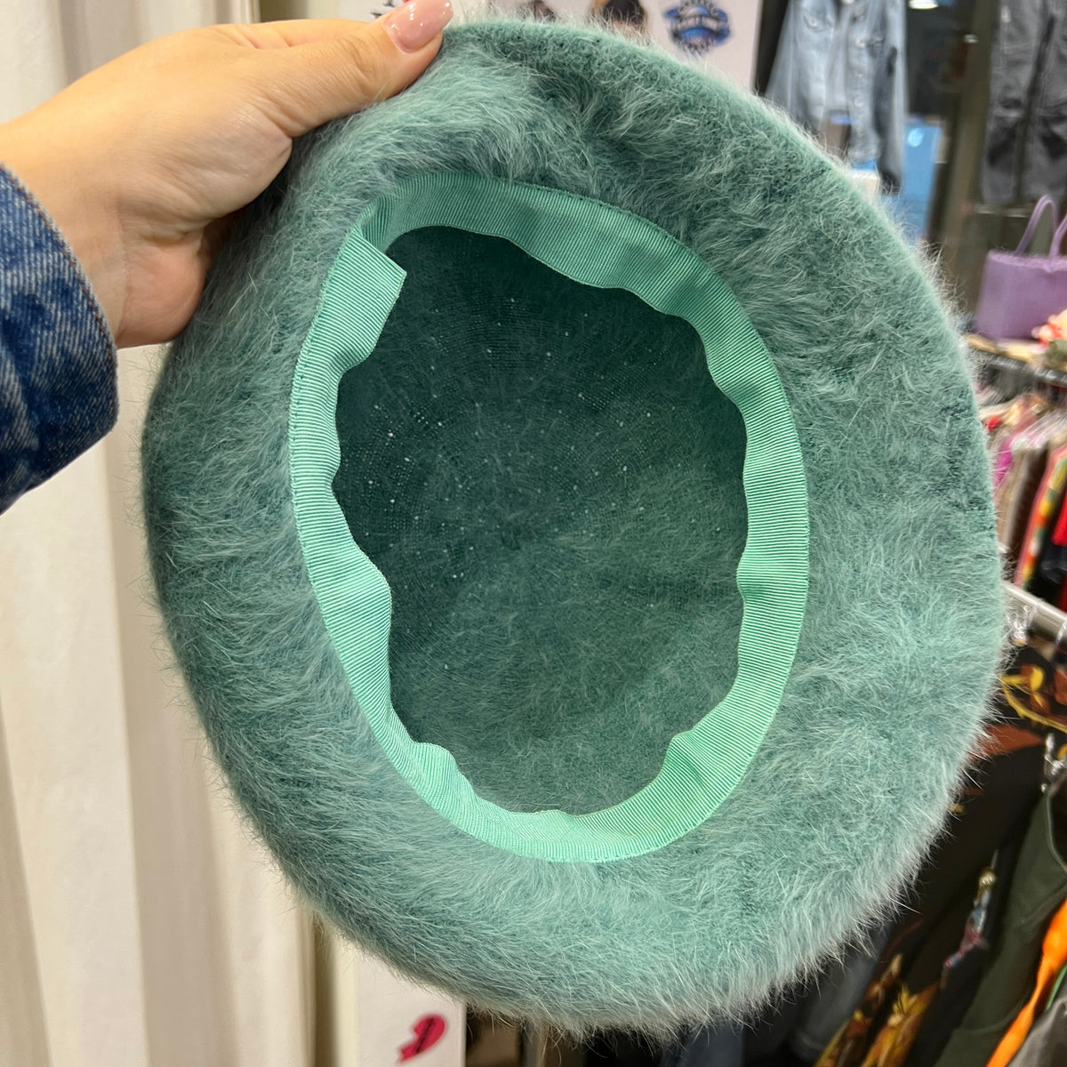 handmade aqua fuzzy bucket hat