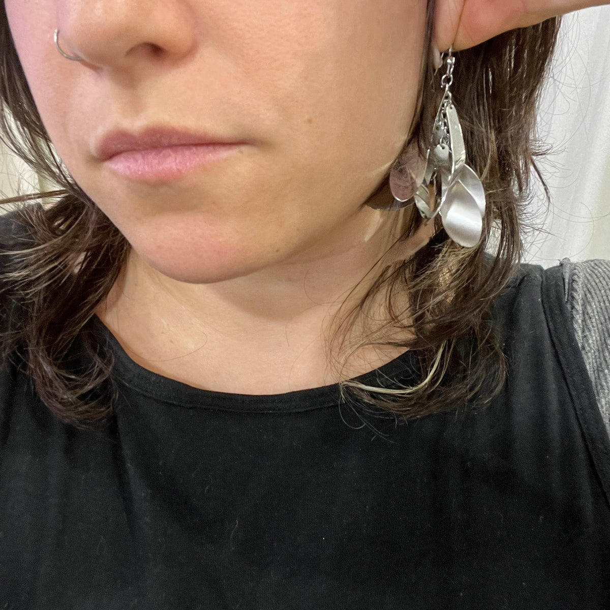 silver petal shaped cascading earrings