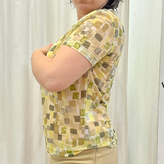 marella 00s green white mesh square print tshirt