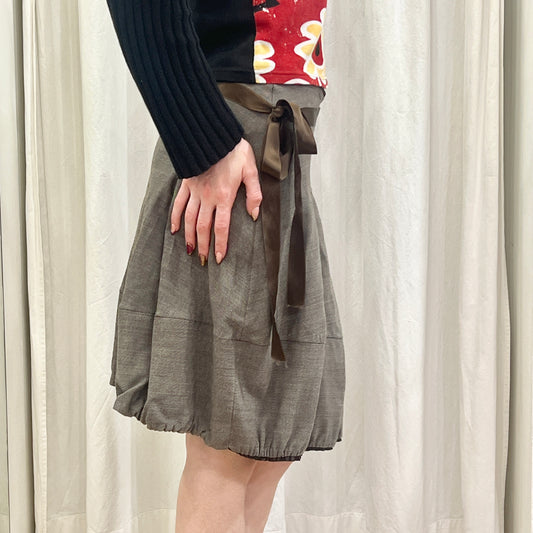 talco brown balloon knee skirt with satin waist bow
