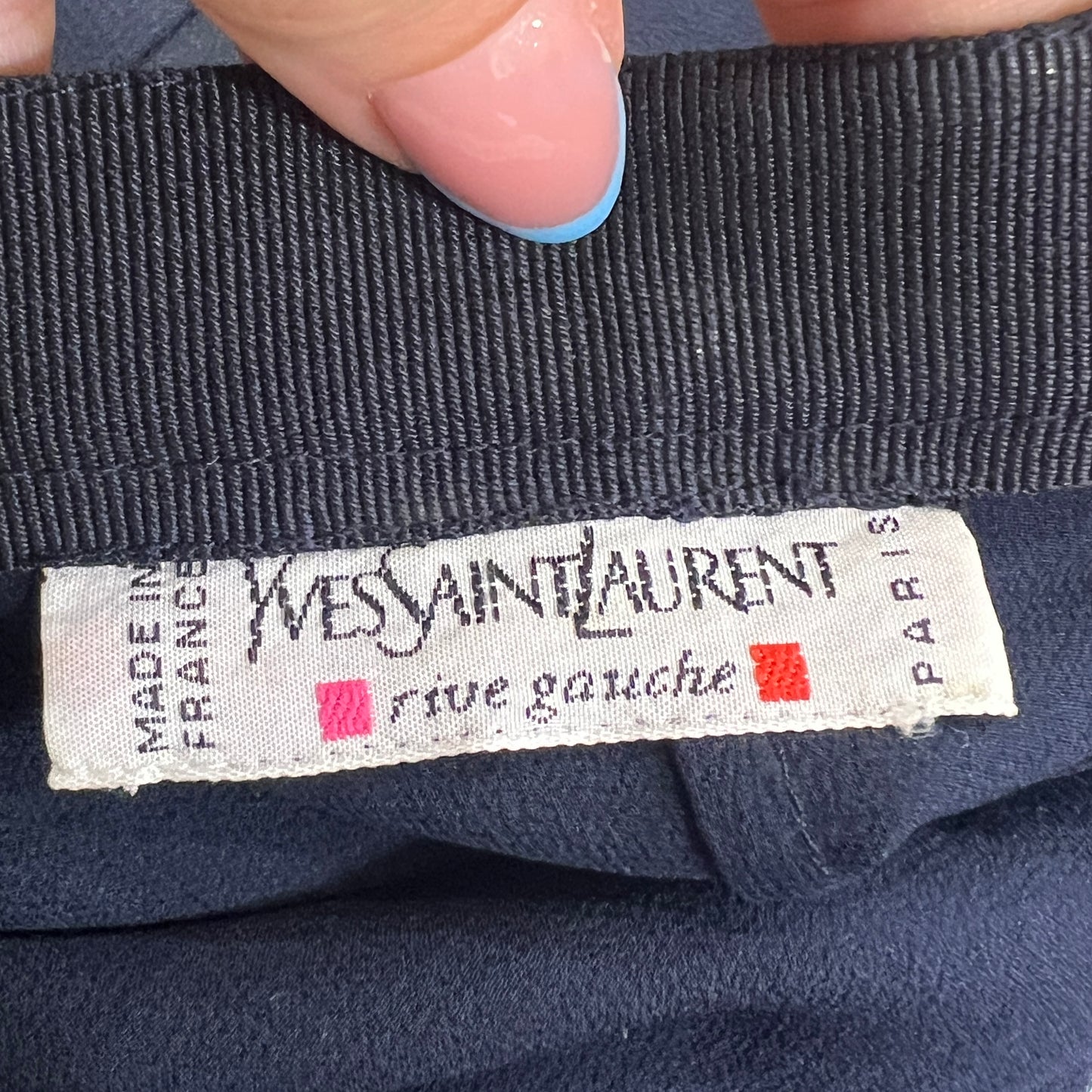 ysl rive gauche 90s navy blue asymmetrical cut silk skirt