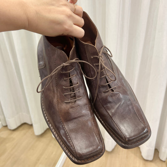 keep 00s brown leather square tip lace up derby shoes