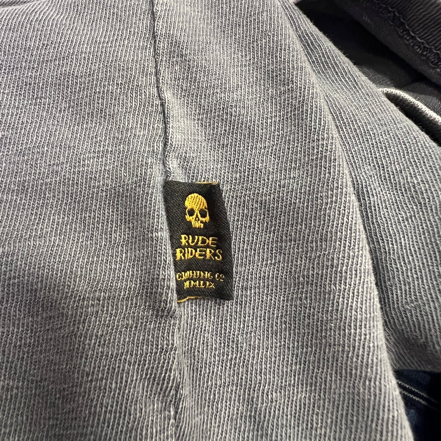 rude riders grey tshirt with skull graphic