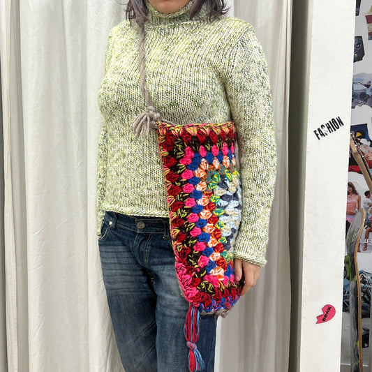 handmade multicolor wool granny square crochet crossbody bag
