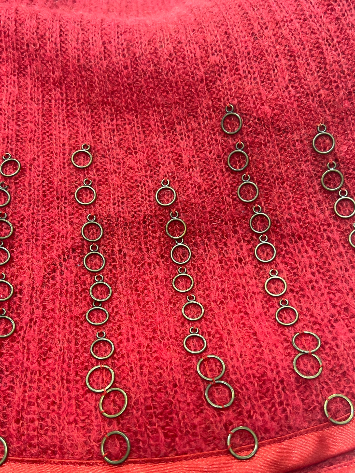 mariella burani 00s red wool bell sleeve sweater with metal hoops