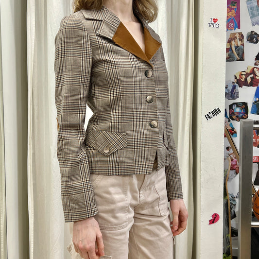 denny rose 00s beige brown plaid blazer
