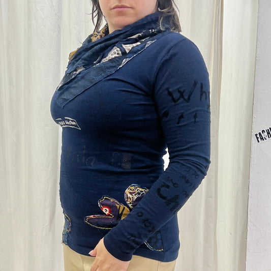desigual 00s navy blue roll neck long sleeve top