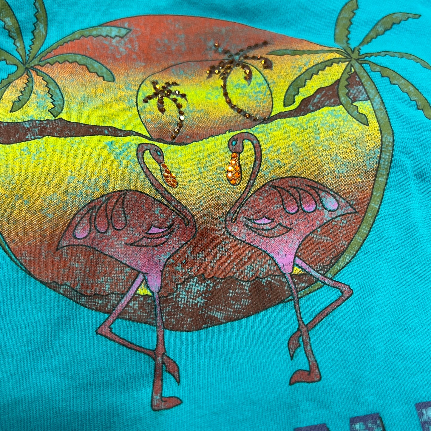 max&co 00s blue tshirt with miami flamingo sunset graphic