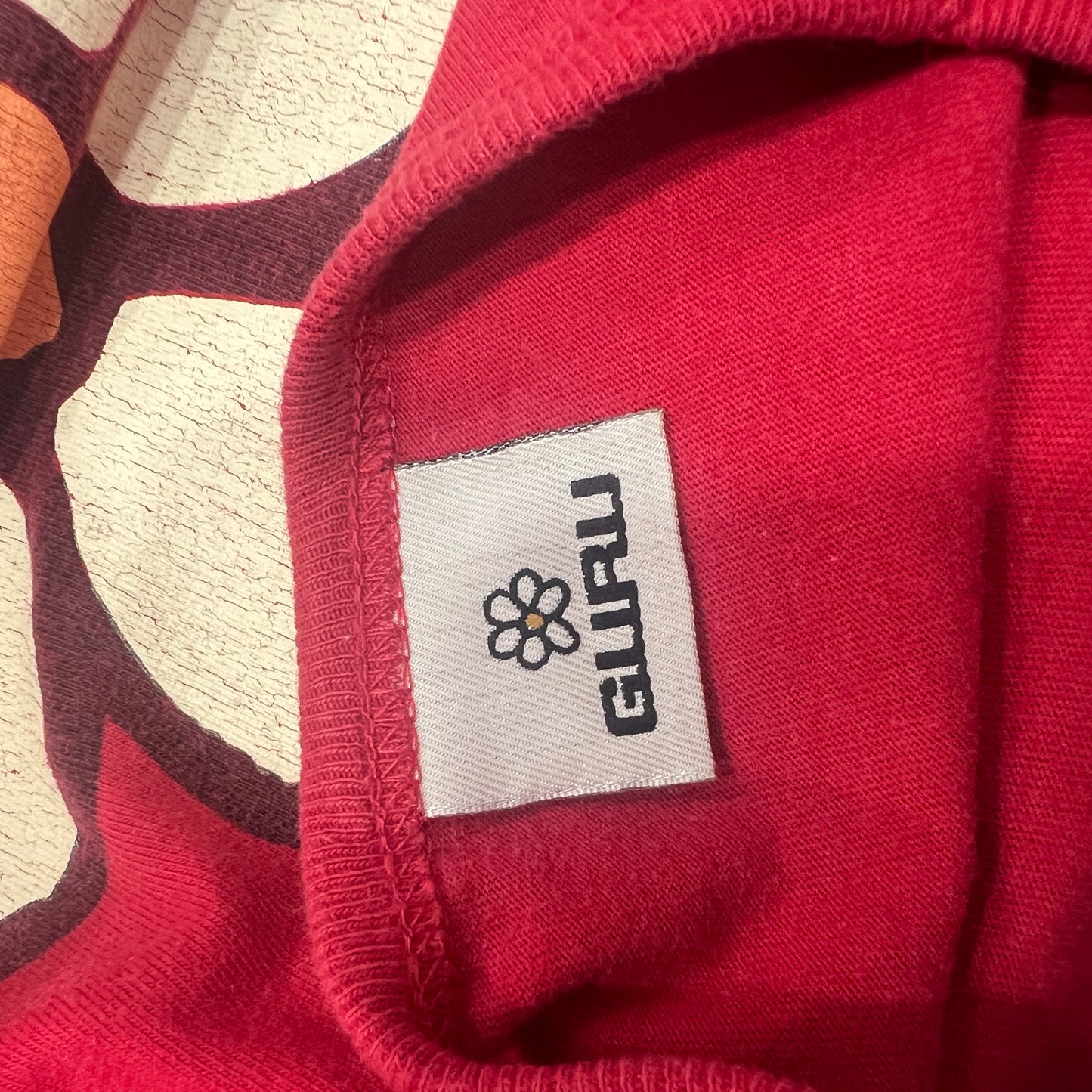 guru 00s red long sleeve top with maxi daisy back print