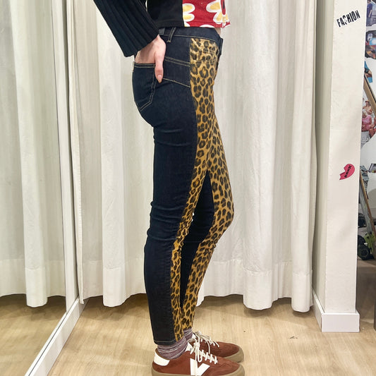 liu jo '10s skinny jeans with leopard front panel