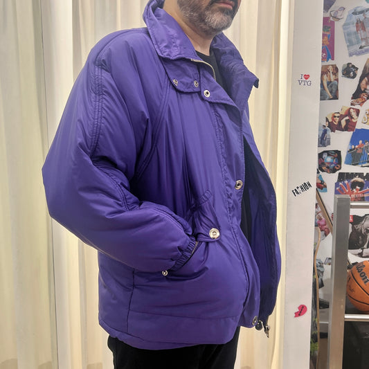 belfe 90s purple puffer jacket with padded shoulders