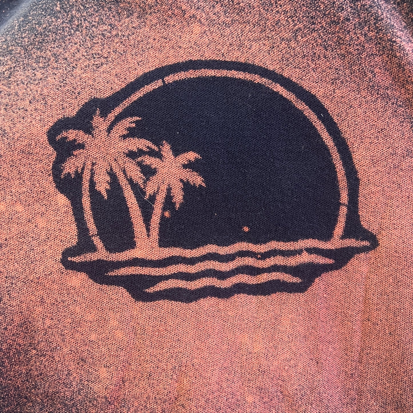 reworked navy blue polo tshirt with island sunset bleach print
