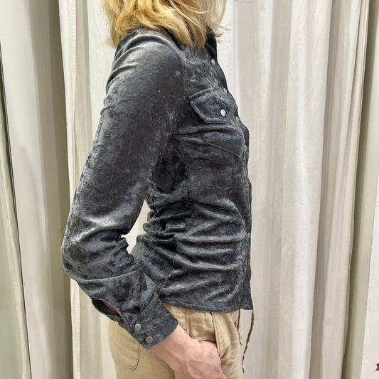 iron g 00s grey velour button up shirt