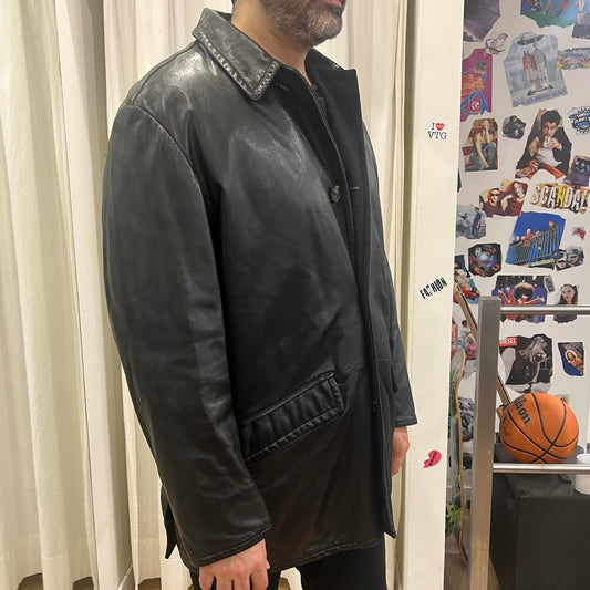 harry&moore 90s black leather jacket with grey wool lining