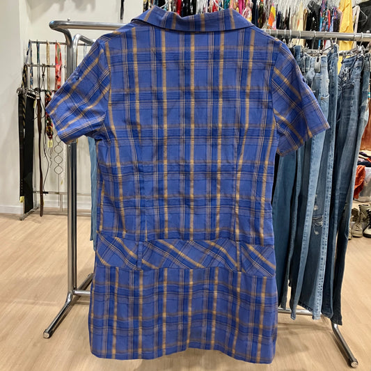 zoteno 00s blue plaid checkprint minidress short sleeve shirt
