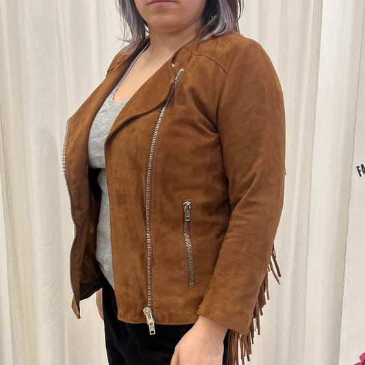 zen '10s light brown suede zip up biker jacket