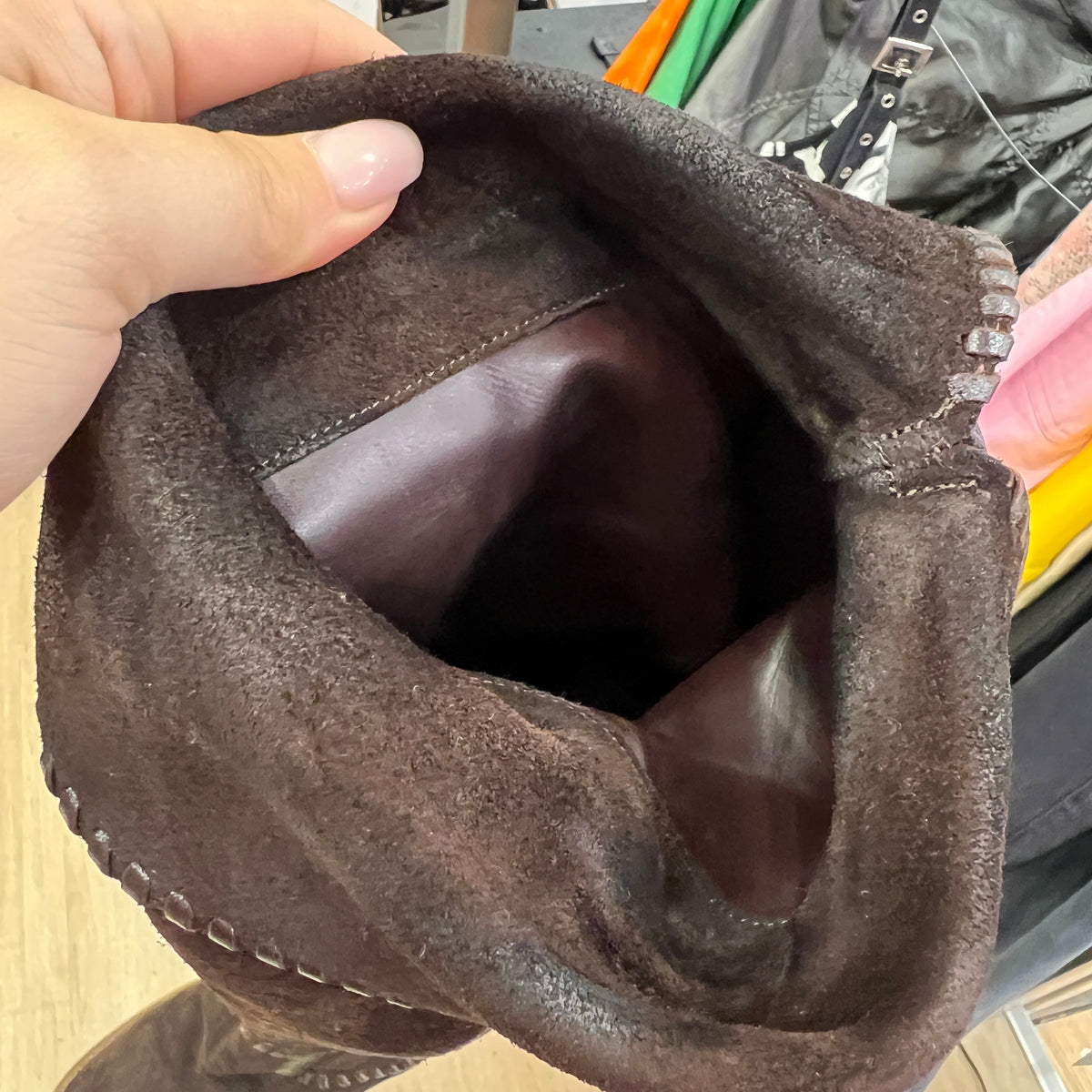 brown suede over the knee round toe heel boots