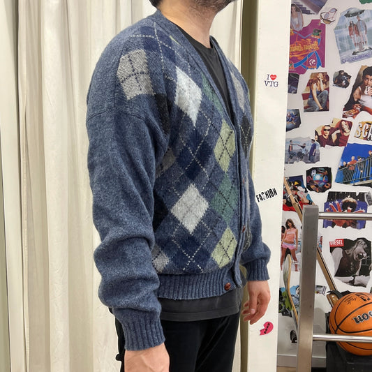 libero tutti 90s blue green argyle wool cardigan