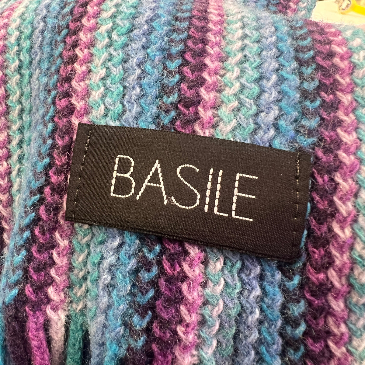 basile blue purple striped knit scarf with fringes