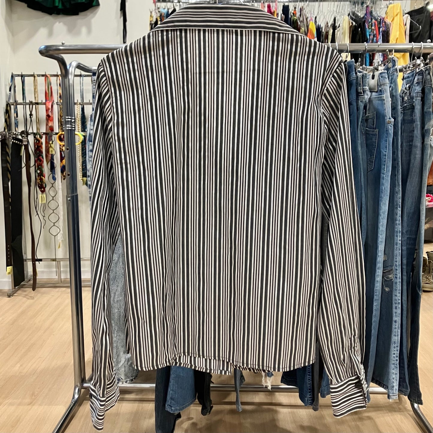 grey black striped long sleeve shirt