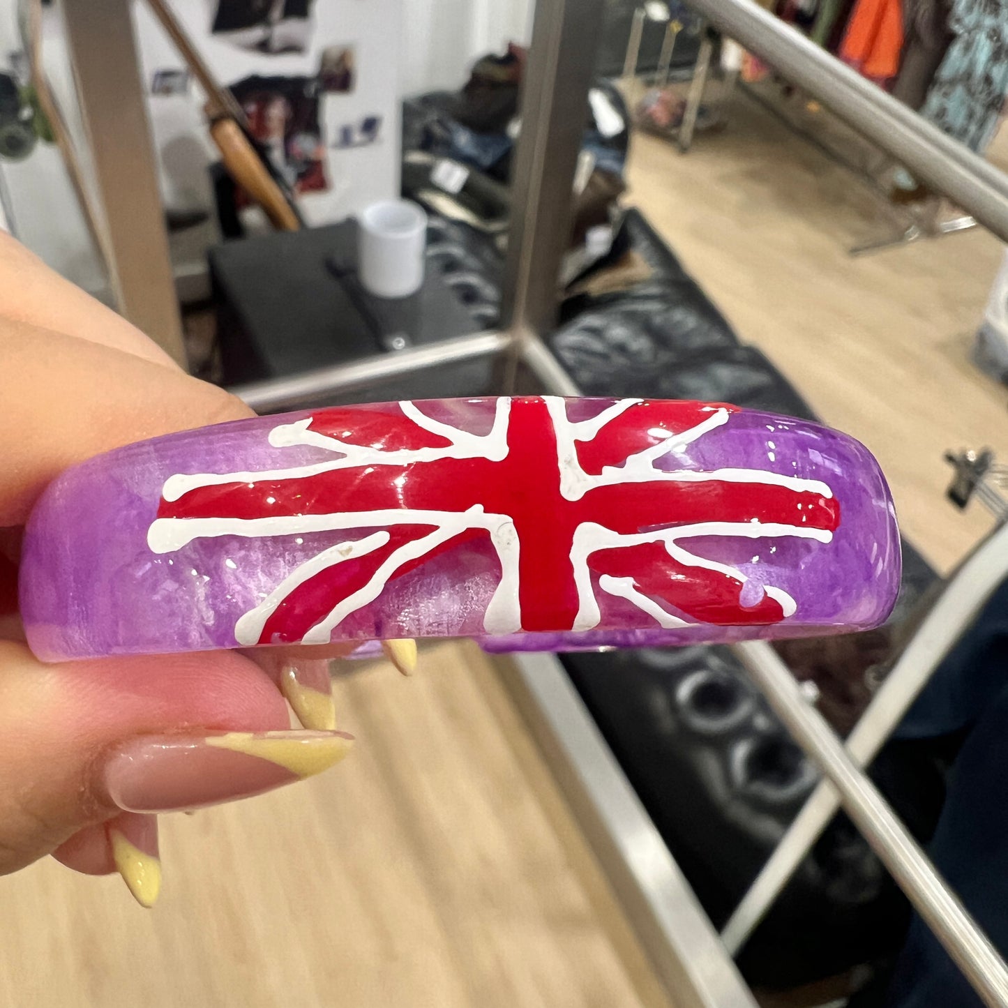 purple resin bangle bracelet with union jack uk flag