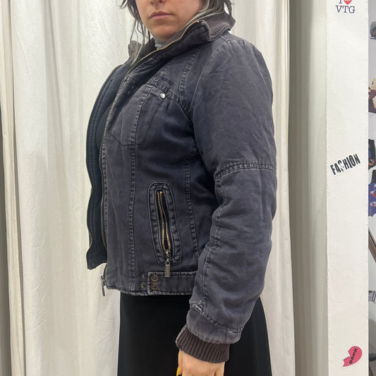 ichi '10s grey denim zip up jacket