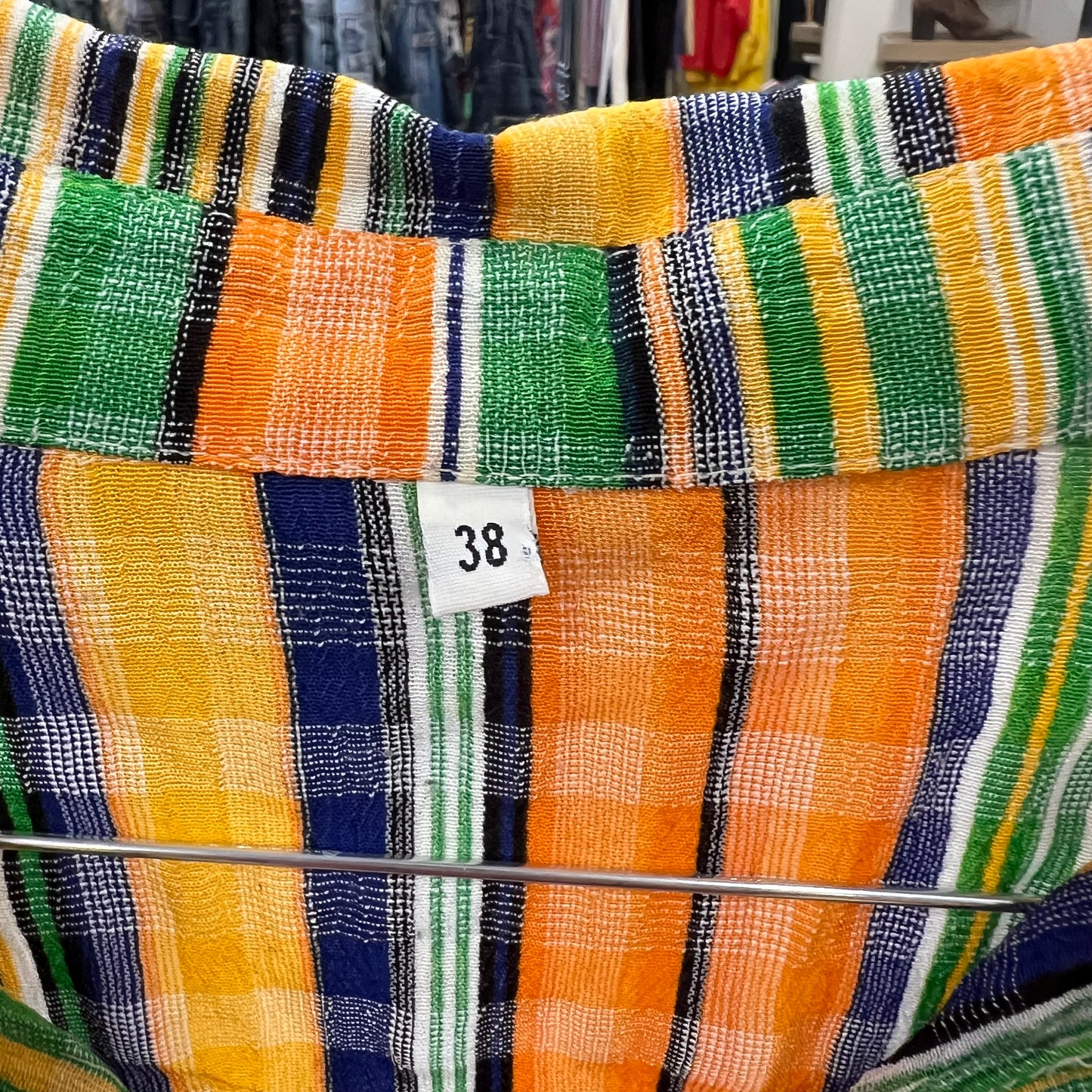 green orange striped short sleeve shirt