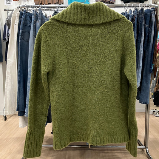 green 00s green wool zip up sweater