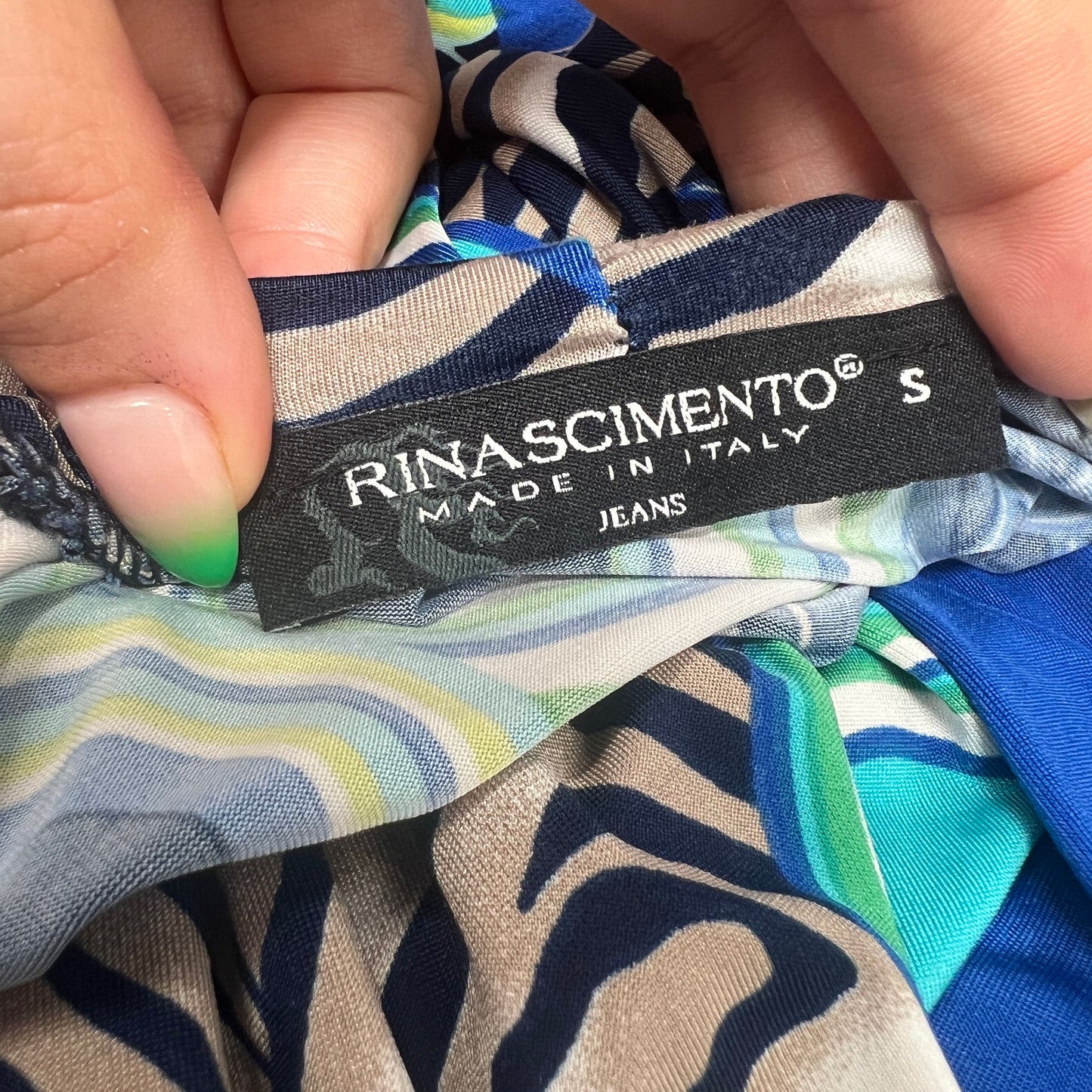 rinascimento 00s blue geometric and zebra print halter top
