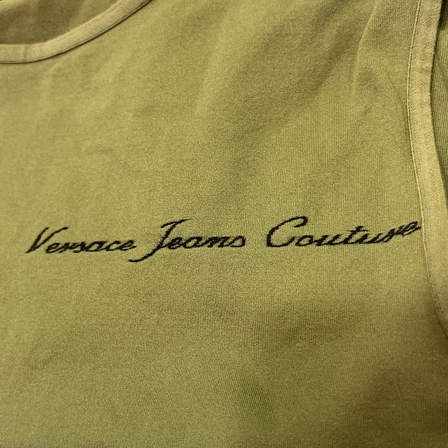 versace jeans couture 00s army green microfiber crop tank top
