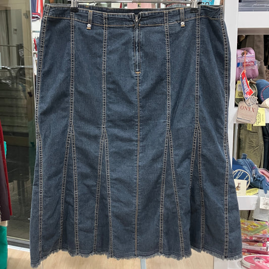 marina rinaldi sport 00s washed denim midi skirt with fringed trim