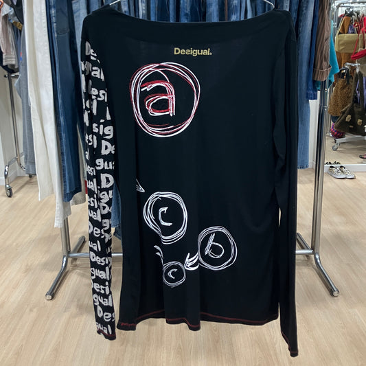 desigual 00s black long sleeve top with white letter print