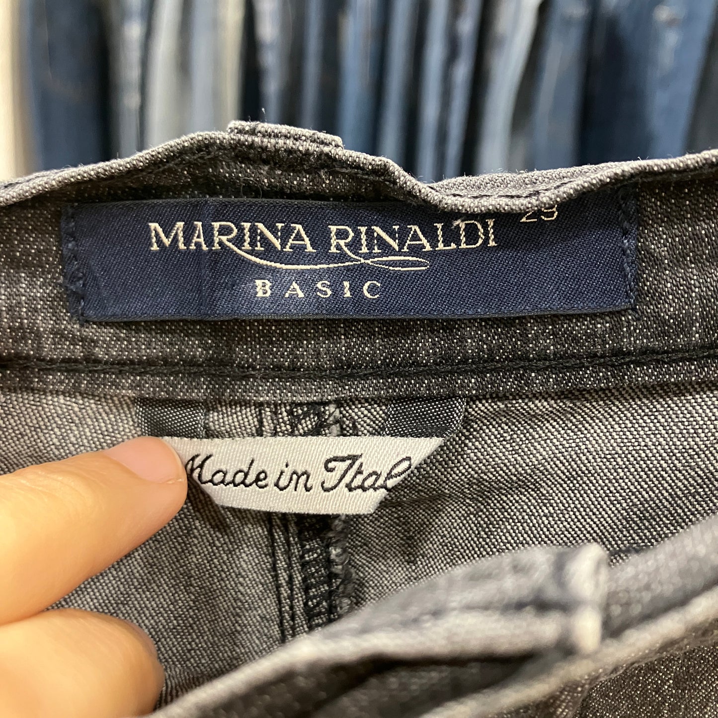 marina rinaldi 00s grey denim midi skirt