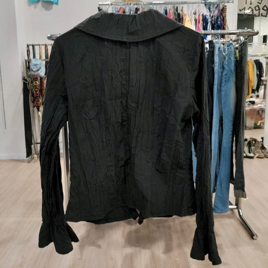 Mantani black ruffle shirt with a touch of whimsy