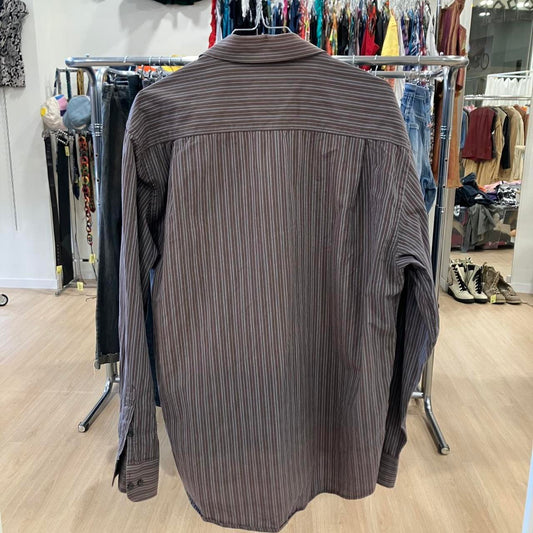 rionero 00s grey brown striped long sleeve button down shirt